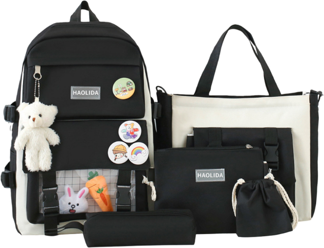 담다 새학기 가방 7종 풀세트 백팩+보조가방+파우치+미니크로스백+필통+키링인형+뱃지