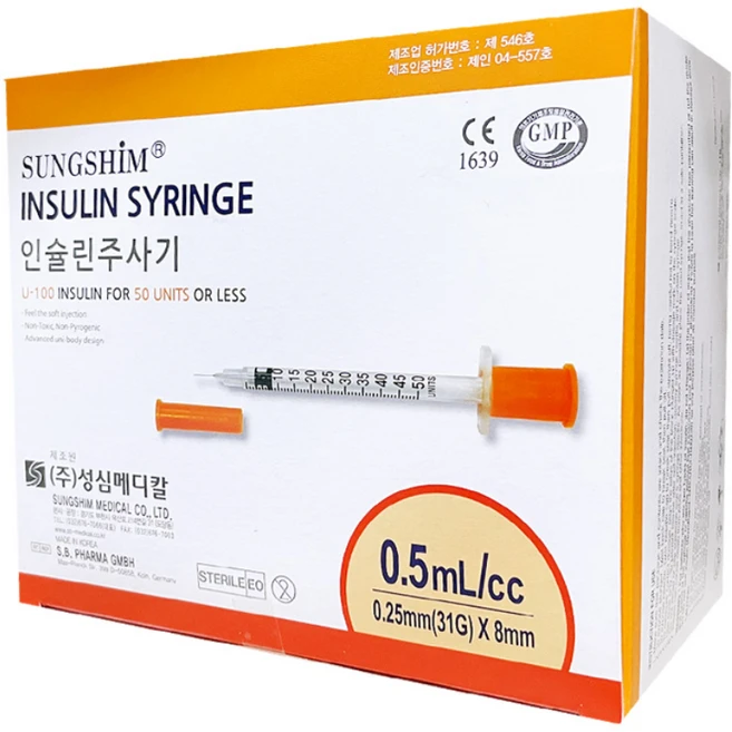 성심메디칼 인슐린 주사기 0.5ml 8mm 31g 100개입, 1개 - 쿠팡
