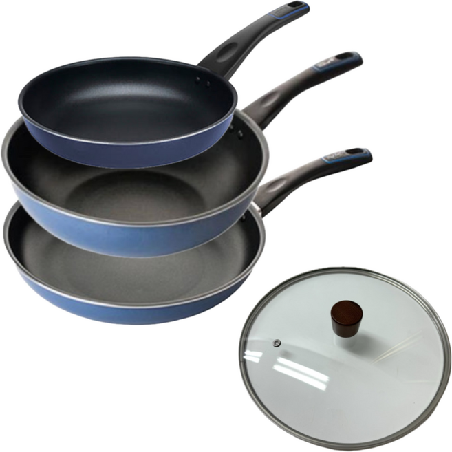 도루코 퓨어 라이트 애쉬블루 4종 프라이팬 세트(24+28+궁중28+뚜껑)인덕션사용불가, 1세트, 후라이팬24cm+후라이팬28cm+궁중팬28cm+유리뚜껑