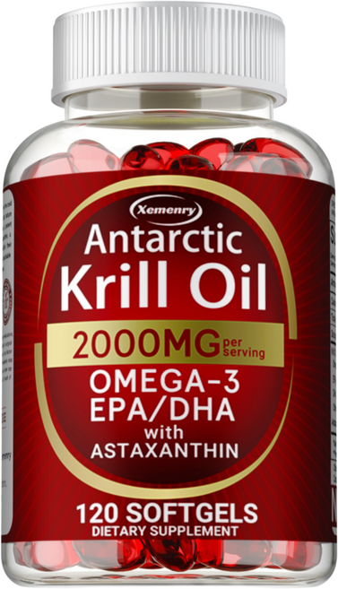 남극 크릴 오일 2000mg 오메가-3 EPA DHA 아스타잔틴 함유 (붉은 크릴에서 추출) 고함량, 1개, 60정