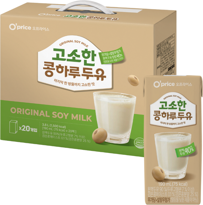 오프라이스 고소한 콩하루 두유, 20개, 190ml