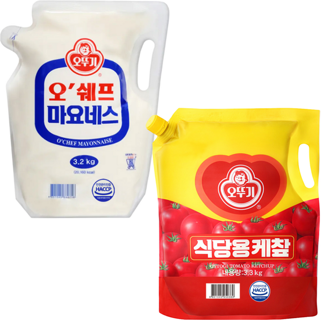 자연톡 오뚜기 오쉐프 마요네즈 3.2kg + 식당용 케찹 3.3kg 대용량 드레싱 업소용 세트, 1세트, 6.5kg