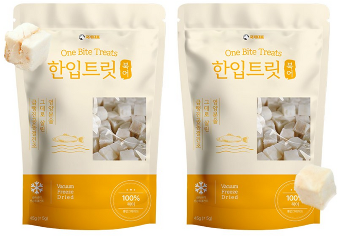 [국내제작] 한입트릿 100% 휴먼그레이드 급속냉각 진공동결건조 간식 강아지간식 애견수제간식 동결건조간식 강아지트릿 저알러지간식 기호성좋은간식, 2개, 45g, 북어