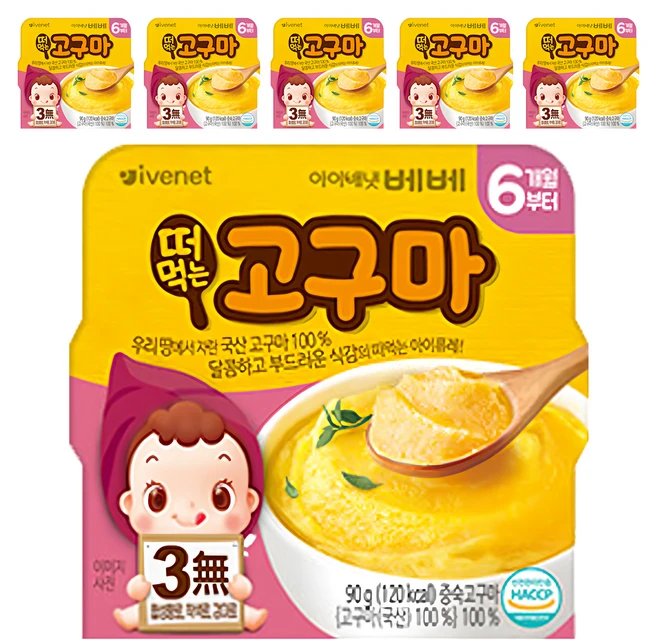 아이배냇 유아용 베베 떠먹는 퓨레, 고구마맛, 90g, 6개 - 쿠팡