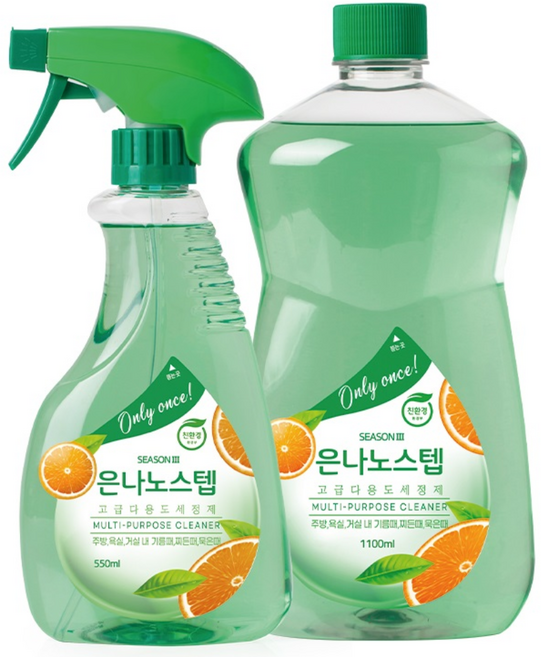 은나노스텝 시즌3 친환경 세정제 본품 550ml 1개 + 리필 1100ml 1개, 1세트, 1.65L