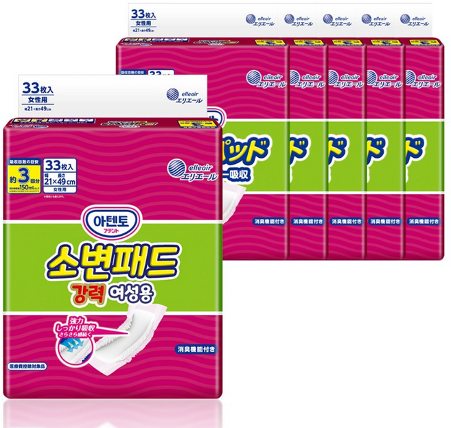 아텐토 여성용 일자 패드 요실금 성인용 기저귀, FREE(onesize), 33개입, 6개