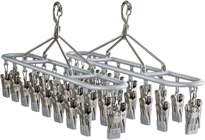 1+1 스텐 양말 건조대 속옷 옷걸이 집게 건조대 20클립, 2개, 스카이그레이