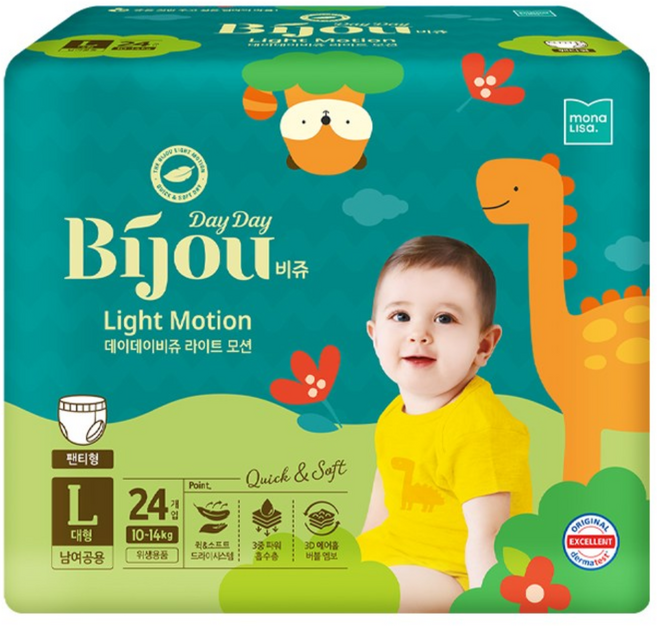 모나리자 데이데이비쥬 라이트모션 팬츠 팬티형 기저귀 아동용, 대형(L), 24매