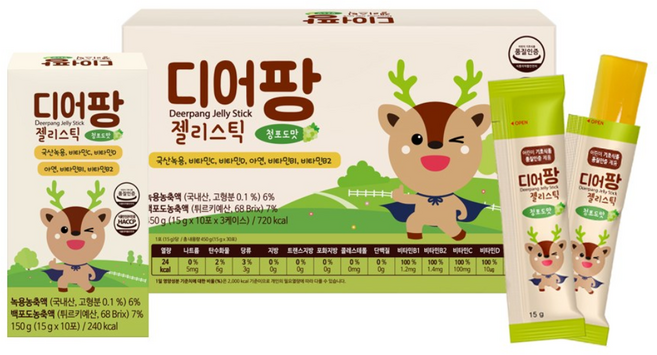 [몸엔용] 어린이 녹용 젤리 디어팡젤리스틱, 30개, 15g, 청포도맛