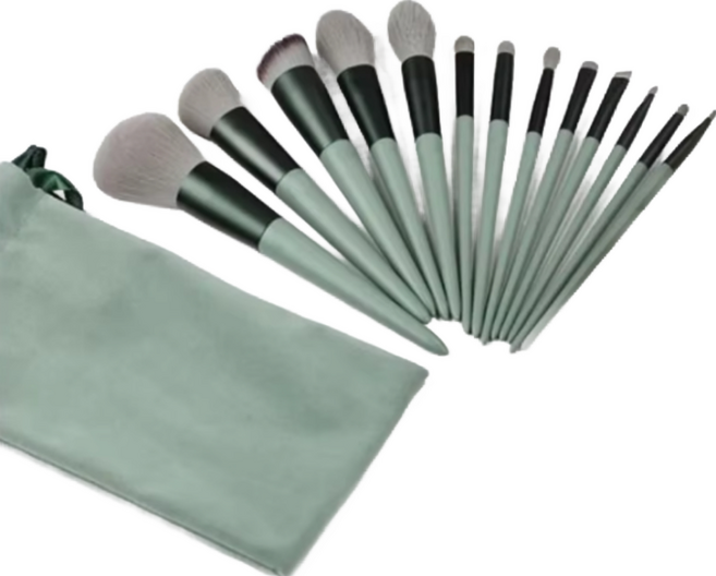 메이크업브러쉬 파우치 세트 13종 여행용 휴대용, 1개, 그린