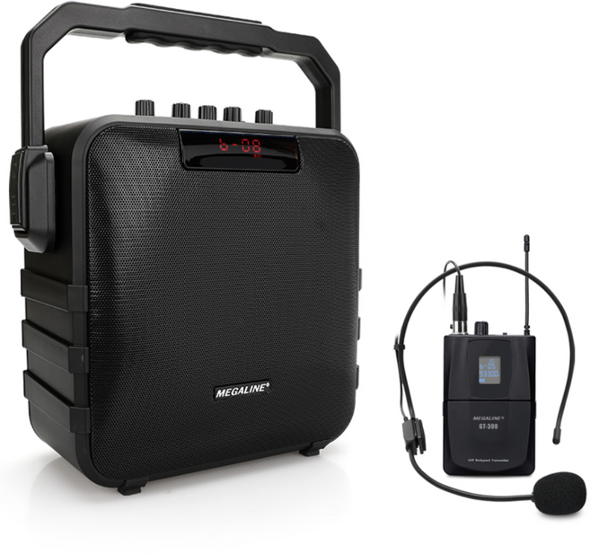 MEGALINE MGP-2009D 200W 강의용무선마이크 충전식앰프 이동식 휴대용 포터블엠프, 본체 헤드셋마이크