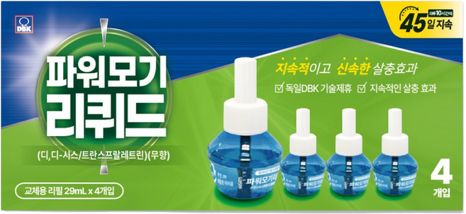 킬파프 파워리퀴드(액체) 전자 모기향 45일(29ml) 리필 4개팩