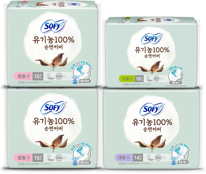 쏘피 유기농 생리대 64개입 (중형 32p + 대형 14p + 소형 18p), 1개, 중형, 대형, 소형
