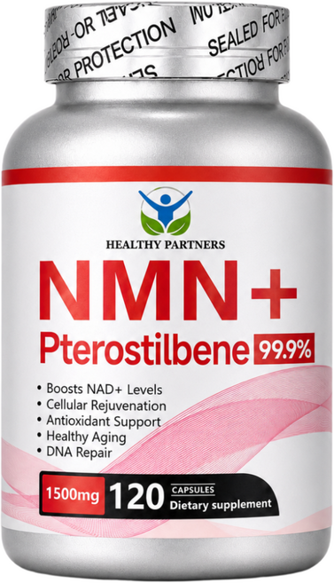 HEALTHY PARTNERS NMN 고함량 순도 1000mg 프테로스틸벤 고함량 순도 99.9% 니코틴아미드 무관세, 120정, 1개