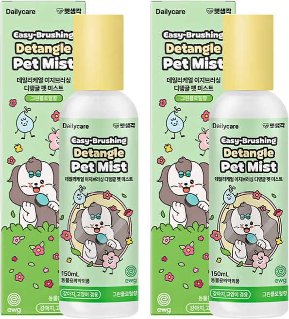 펫생각 천연 저자극 고양이 강아지 미스트 보습제 컨디셔너 에센스 항균 비듬 각질 윤기, 2개, 150ml