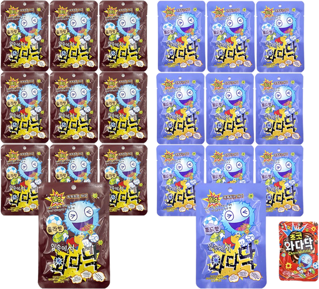 빅 입속에서 와다닥 콜라향 10개 + 와다닥 포도향 10개 + 초코 와다닥 1개, 190g, 1세트
