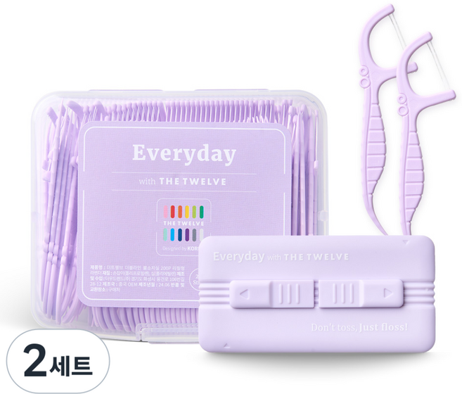 더트웰브 더블라인 불소 치실 200개 + 휴대용 치실 케이스 10p 세트 총 210개, 2세트, 210개입, 1.8cm