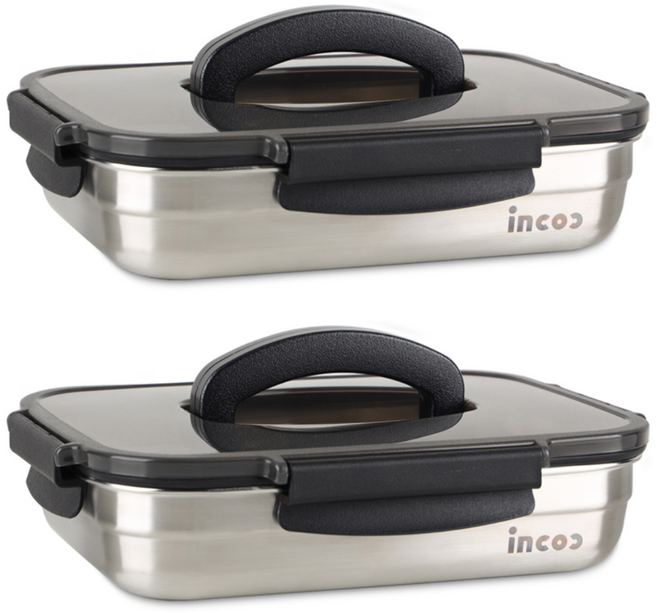 인콕 스텐콕 블랙 밀폐용기 직사각 핸디 1호 1900ml, 2개, 1.9L