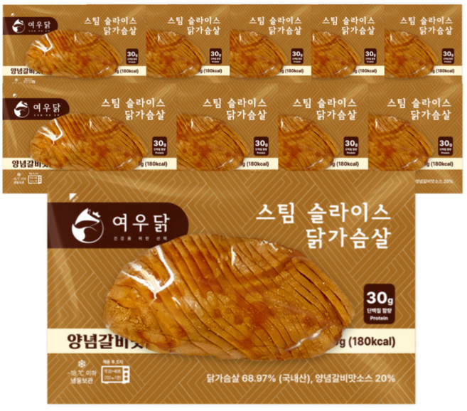 여우닭 스팀 슬라이스 닭가슴살 양념갈비맛, 150g, 10개