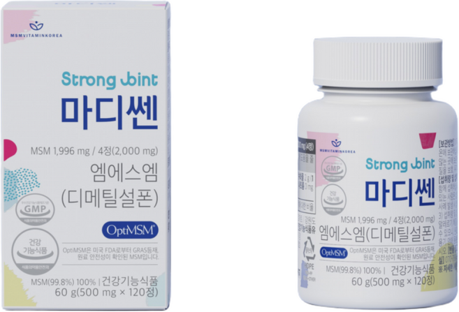 마디쎈 MSM식이유황 관절 및 연골 건강 첨가물 무첨가 타블렛(이산화규소무첨가), 1박스, 120정