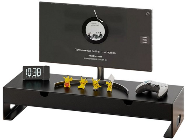 Wiseha 설치 필요없음 서랍형모니터 받침대 탄소강 스탠드 와이드 선반, 서랍60*10.7*21, 블랙