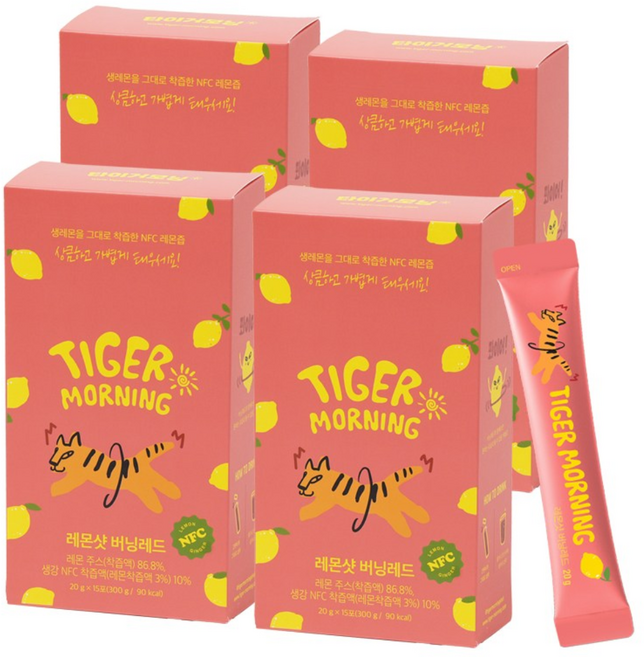 유기농 레몬즙 타이거모닝 레몬샷 버닝레드, 4박스, 300g