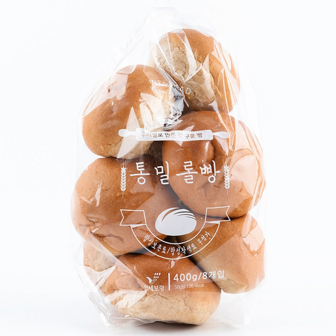 [위밀] 100%우리밀 통밀롤빵 400g 통밀빵 모닝빵 식사빵, 1개