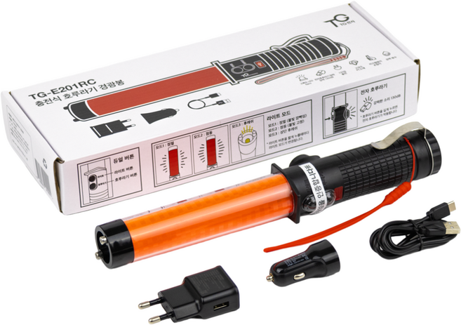 TG전자 충전식 LED 경광봉 호루라기 신호봉 TG-E201RC, 1개, 레드