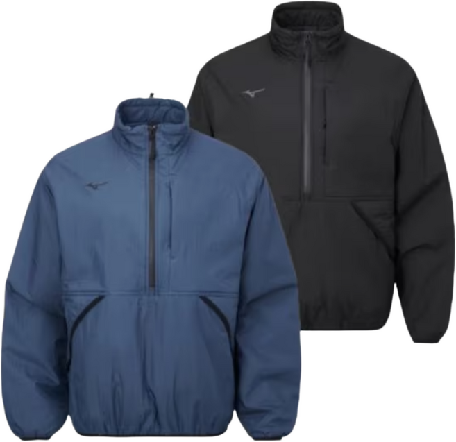 미즈노 공용 아노락 경량 패딩 방풍 보온 겨울 런닝 축구 후드 반집업 바람막이 점퍼