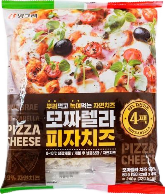 빙그레 모짜렐라 피자치즈 240g (60g x 4팩) 5개 냉장 무배