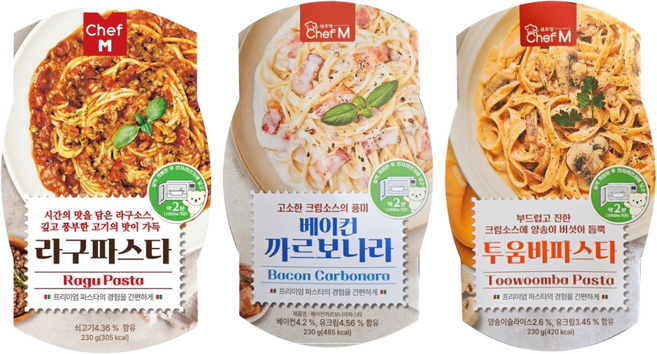 쉐프엠 베이컨 까르보나라 1팩+투움바 1팩+라구 파스타 1팩/미트/편의점/스파게티, 230g, 1개