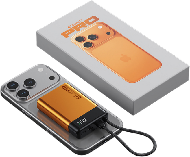 PYHO 고속충전 대용량 보조배터리 20000mAh PD66W 휴대용 스플레이 내장 케이블, 오렌지