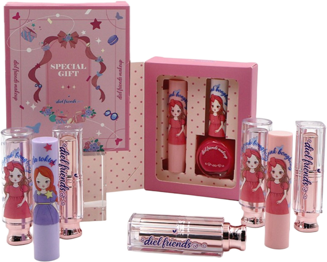 디엘프렌즈 스페셜 기프트 박스 SET 어린이화장품 키즈메이크업, 1세트, 네일10ml+립틴트밤