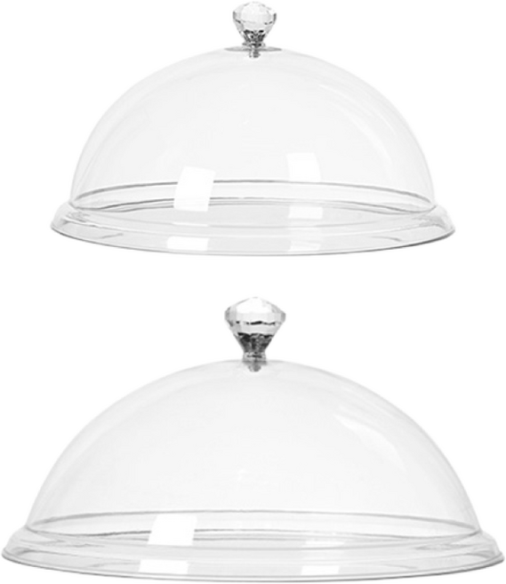 1+1 돔형 푸드 커버 세트 투명 아크릴 원형 돔 음식 덮개 다이아몬드 뚜껑 케이크 진열 밥상 그릇 돔커버 식탁 트레이 케익 보관함 디저트 베이커리 보관 빵덮개, R99927Q, 2개