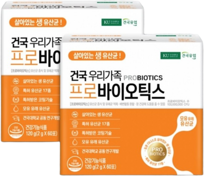 [건국대 건국유업] 건국프로바이오틱스 유산균 1통(2g x 60포), 1개, 1정