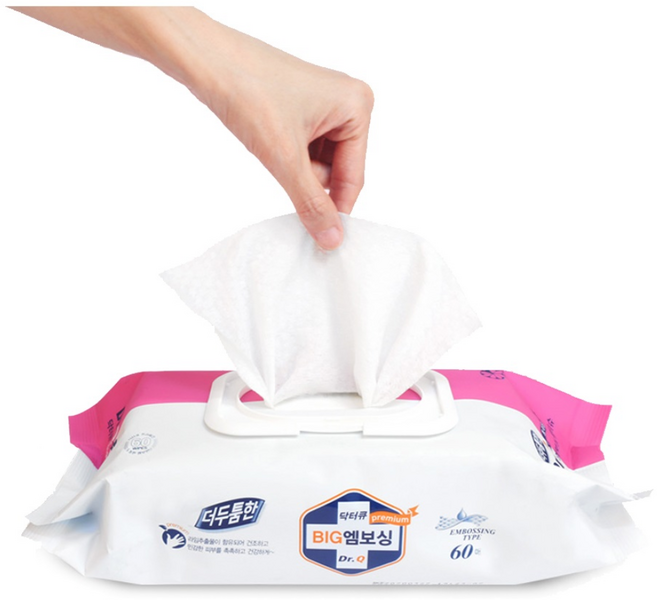 닥터큐 더두툼한 물티슈 빅 엠보싱 60매x10팩 (핑크), 60개입, 10개, 530g