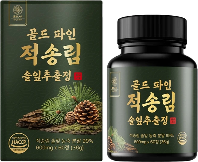 도쿄메타 골드 더 파인 적송림 솔잎 추출물 정 국내산 100% 식약청 인증 프리미엄 농축액, 1개, 60정 - 쿠팡