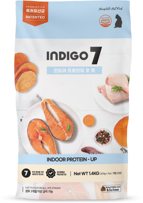 INDIGO 세븐 고양이 인도어 프로틴 업 사료, 1개, 연어, 1.4kg