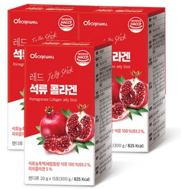 로니웰 레드 석류 콜라겐 젤리 스틱, 300g, 3개