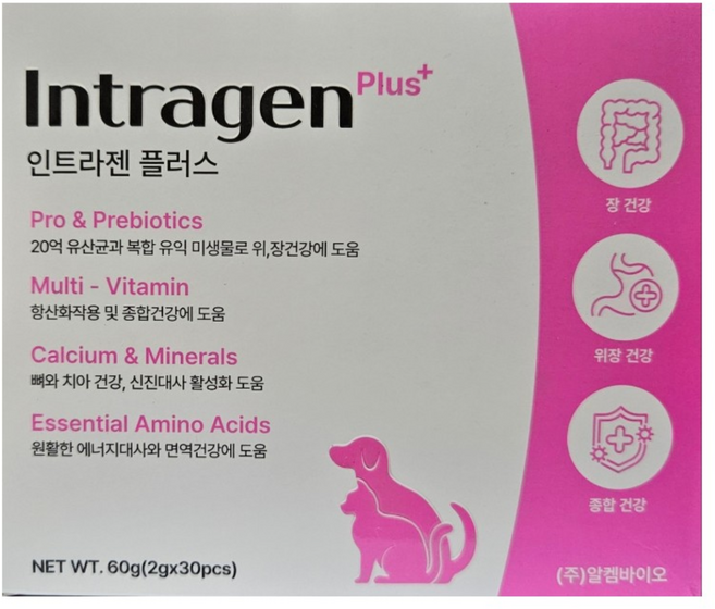인트라젠 플러스 반려동물 영양제, 60g, 장건강/유산균, 3개