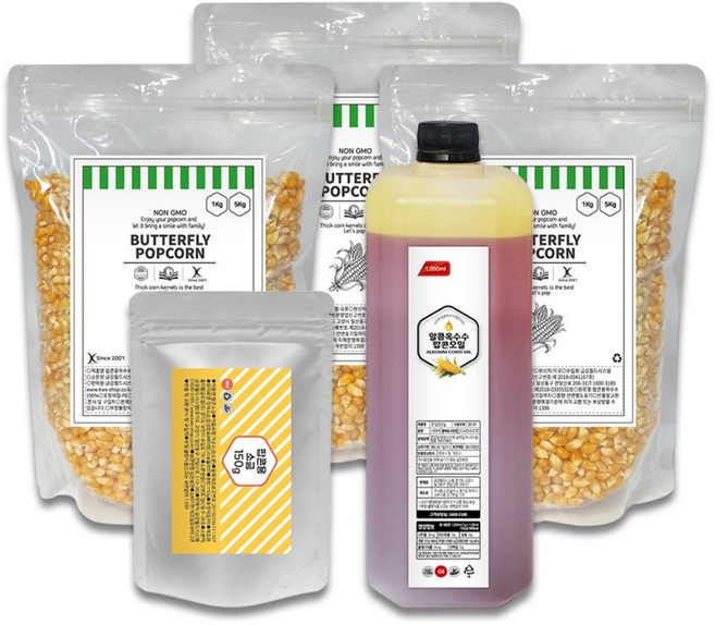 [팝콘 재료세트] 알콤이 D세트 100명분 팝콘옥수수lKg3봉 오일1L 소금150g