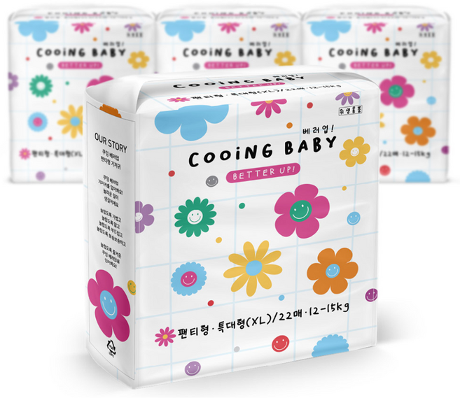 Cooing 베러업 팬티형 기저귀 어린이용, 특대형(XL), 88매