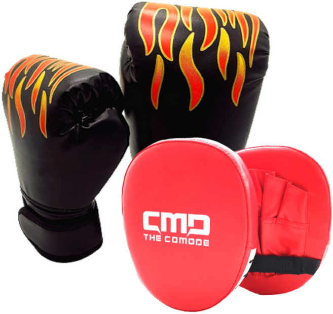 어린이 불꽃 글러브 키즈복싱 세트 권투 미트, 불꽃 글러브(블랙)+일반미트(레드X2), 1개