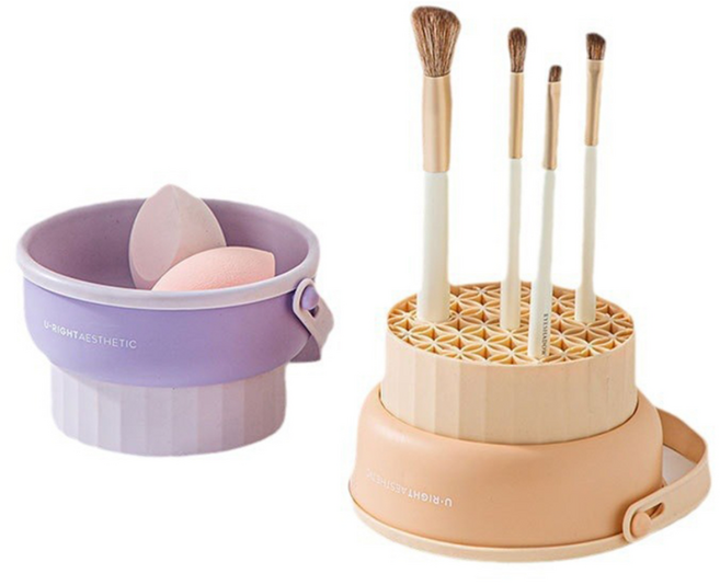 메이크업 브러쉬 세척 건조 수납 클렌징 트레이 1+1, 1개, 바이올렛+베이지