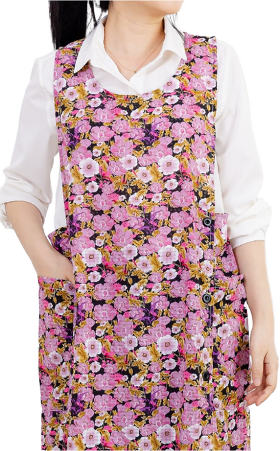 데코에버 여름 쉬폰앞치마 옆주머니형 롱 사이즈 어린이집 교사 요양보호사, 1개, 모닝글로리(퍼플)