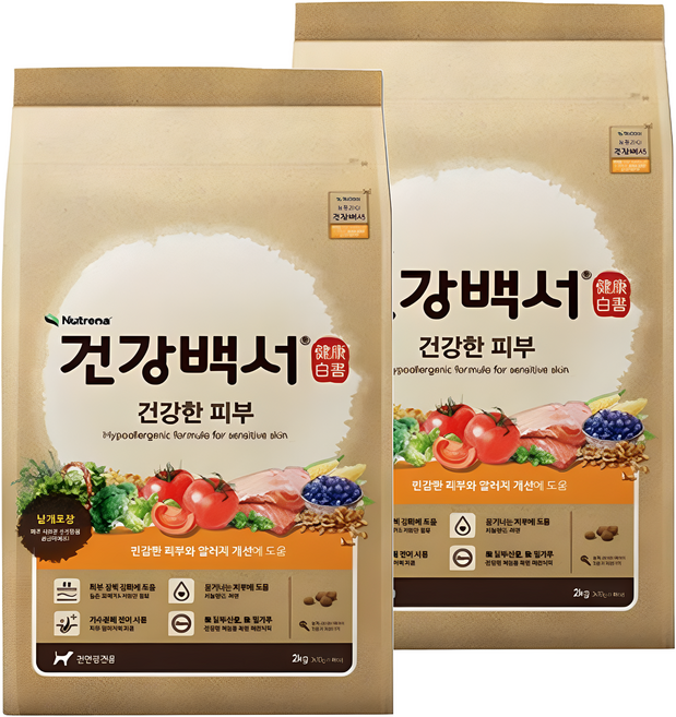 뉴트리나건강백서 강아지 건강한 피부 기능성 사료, 피부/피모+알러지, 2kg, 2개
