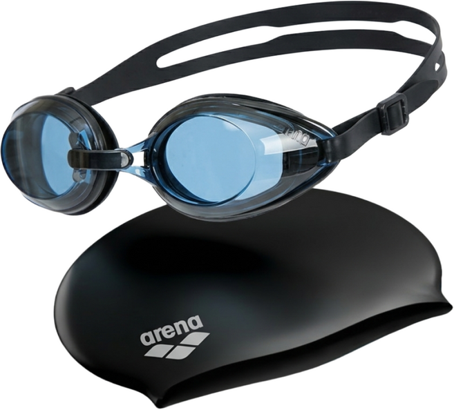 아레나 수경 수모 세트 성인 물안경 수영모자, 1개, 블랙