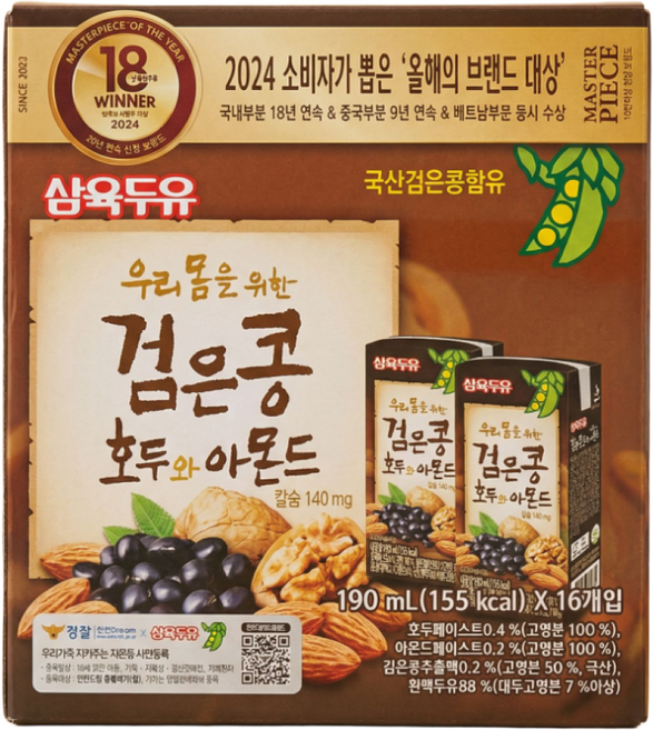 삼육두유 검은콩 호두와 아몬드, 190ml, 64개