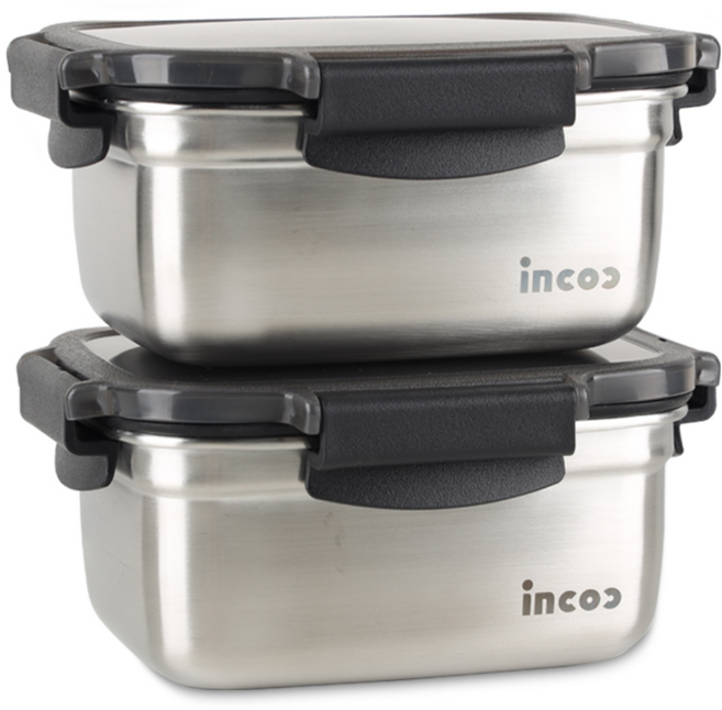 인콕 스텐콕 블랙 스텐밀폐용기 직사각 3호, 2개, 700ml
