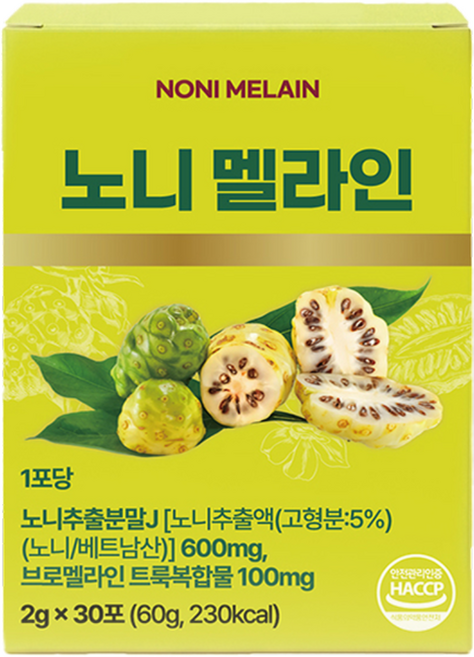 노니추출분말 노니멜라인 브로멜라인 트룩복합물 고함량 분해효소 붓기제거 염증다이어트, 60g, 1박스